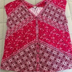 Lucky Brand Red and White Patterned Blouse
